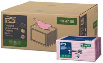 Utěrky čisticí skládané Tork, barevný program, 40 ks, 38 x 30 cm, červené, W8