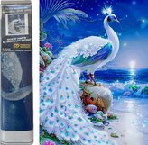 Diamantový obrázek - Bílý páv na safírovém pobřeží 30 x 40 cm