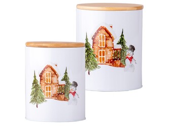 Plechová kulatá dóza Vánoční čas, set 2 ks, 110x140/135x165mm