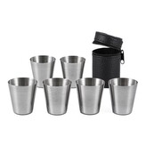 Souprava nerezových panáků v kovovém pozdře, 6 ks