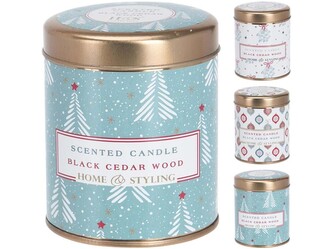 Svíčka v plechu 71x83mm vonná vánoční motivy mix, barevná