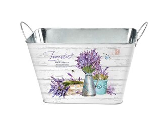Květináč plechový  263x176x155mm hranatý s uchy Levandule, barevný