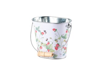 Květináč plechový  125x80x110mm, oválný s uchem Jahody, červená, bílá