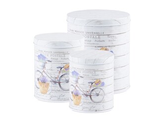 Plechová kulatá dóza Kolo, set 3 ks, 135x160/110x130/75x90mm