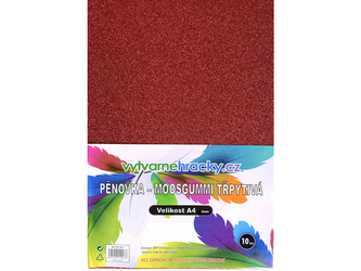 Třpytivá pěnovka - 10 ks, Červená, A4 - cca 2 mm