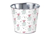 Květináč  plechový 133x115mm klasik MISTLETOE MAGIC , bílá, modrá