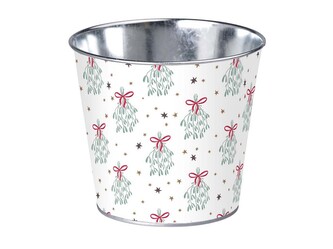 Květináč  plechový 133x115mm klasik MISTLETOE MAGIC , bílá, modrá