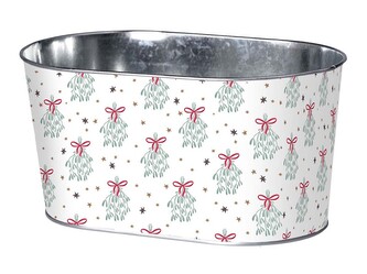 Květináč plechový 225x110mm oválný MISTLETOE MAGIC , bílá, modrá