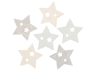 Hvězdy dřevěné 6 cm, 6 ks