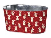 Květináč plechový 225x110mm oválný HOLIDAY SPIRIT,  červená, krémová