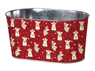 Květináč plechový 225x110mm oválný HOLIDAY SPIRIT,  červená, krémová