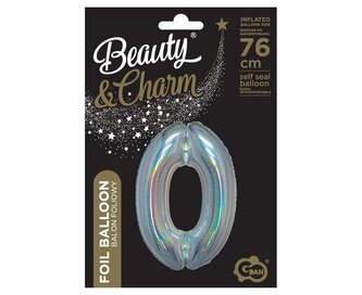 Balon foliowy B&C cyfra 0 holograficz srebrna 76cm
