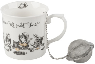 Porcelánový hrnek s čajovým sítkem Alice In Wonderland