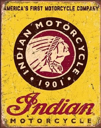 Plechová cedule INDIAN MOTORCYCLES - Since 1901, 31.5 × 40 cm
