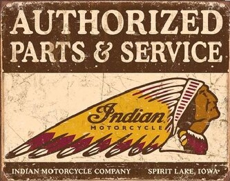 Plechová cedule Indian motorcycles - Authorized Parts and Service, 40 × 31.5 cm