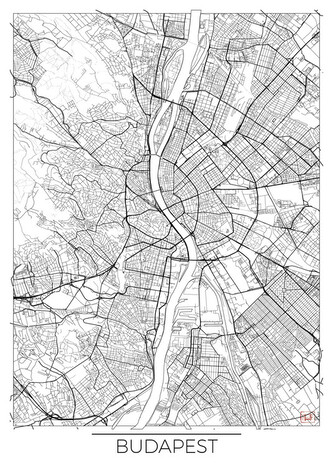 Mapa Budapest, Hubert Roguski, 30 × 40 cm