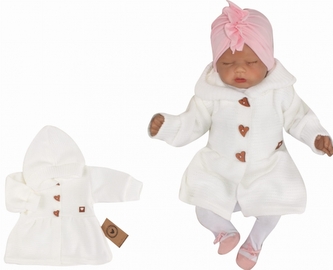 Z&Z Pletený svetřík, kabátek s kapucí, Srdíčko - bílý, vel. 74; 74 (6-9m)