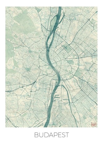Mapa Budapest, Hubert Roguski, 30 × 40 cm