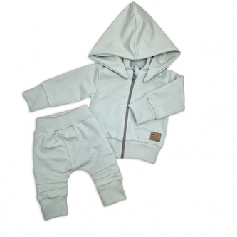 2-dílná bavlněná tepláková souprava s odepínací kapucí - mátová, vel. 80; 80 (9-12m)