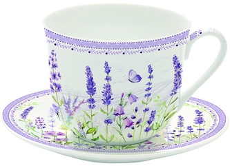 Porcelánový hrnek s podšálkem Lavender Field