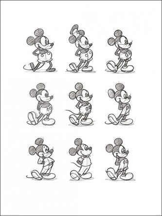 Umělecký tisk Myšák Mickey (Mickey Mouse) - Sketched Multi, 60 × 80 cm