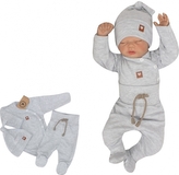 Z&Z 3-dílná soupravička body, polodupačky s provázkem a čepička - šedá, vel. 56; 56 (1-2m)