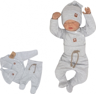 Z&Z 3-dílná soupravička body, polodupačky s provázkem a čepička - šedá, vel. 56; 56 (1-2m)