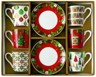 Porcelánové šálky a podšálky na kávu Jingle Bells