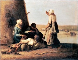 Umělecký tisk Odpočinek obracečů sena, Jean-François Millet, 80 × 60 cm
