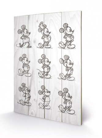 Dřevěný obraz Myšák Mickey (Mickey Mouse) - Sketched - Multi, 40 × 59 cm