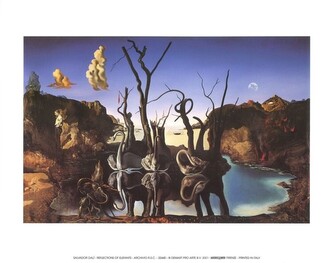 Umělecký tisk Labutě odrážející slony, 1937, Salvador Dalí, 80 × 60 cm
