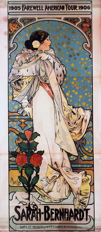 Obrazová reprodukce Sarah Bernhardt's Farewell American Tour, Mucha, Alphonse Marie, 21.8 × 50 cm