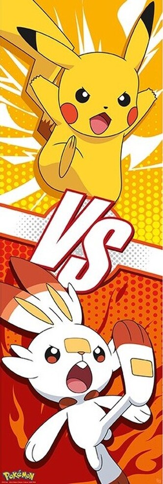 Plakát, Obraz - Pokemon - Pikachu and Scorbunny, 53 × 158 cm