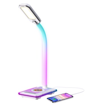 LED stolní lampička Immax GAMER RGB, QI nabíjení , USB výstup, bílá LED stolní lampička Immax GAMER RGB, QI nabíjení , USB výstup, bílá
