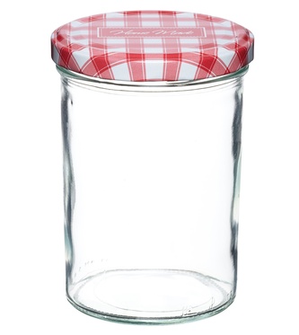 Zavařovací sklenice s červenobílým víčkem