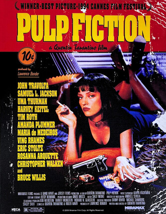 Plechová cedule Pulp Fiction - Uma on Bed, 30 × 40 cm