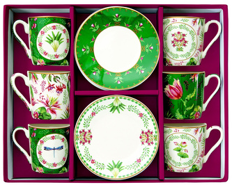 Porcelánové šálky a podšálky na kávu Botanic Chic