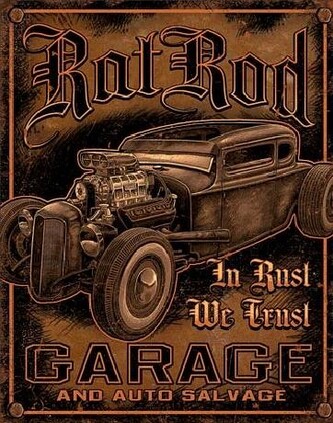 Plechová cedule GARAGE - Rat Rod, 31.5 × 40 cm