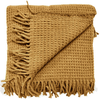 Hřejivý pléd s třásněmi Selien v karamelové