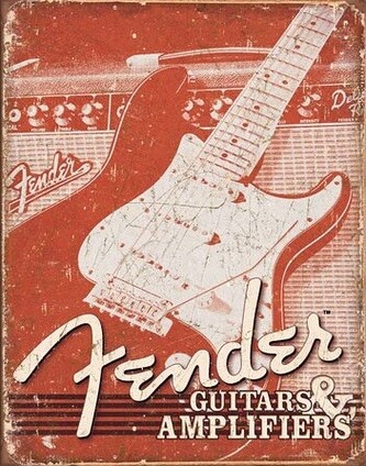 Plechová cedule Fender - Weathered G&A, 30 × 42 cm