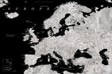 Plakát, Obraz - Blursbyai - Black and grey detailed map of Europe, 120 × 80 cm