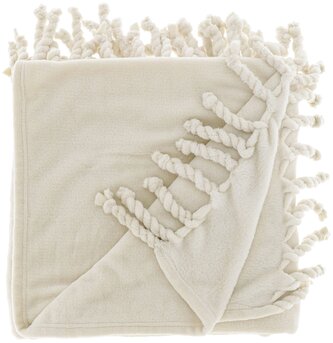 Hřejivý pléd s třásněmi Lieke slonová kost