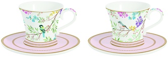 Porcelánové šálky a podšálky na kávu Birds Melody