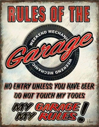 Plechová cedule Rules of the Garage, 31,5 x 40 cm