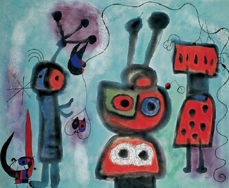 Umělecký tisk Pták s klidným pohledem na svá křídla v plamenech, 1952, Joan Miró, 80 × 60 cm