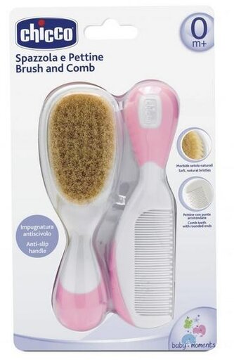 Szczotka + grzebyk z naturalnego włosia róż