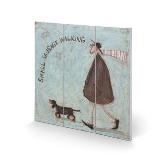 Dřevěný obraz Sam Toft - Small Sausage Walking, 30 × 30 cm