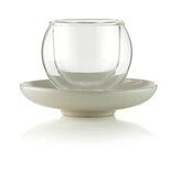 Dvouplášťový skleněný hrnek s talířkem