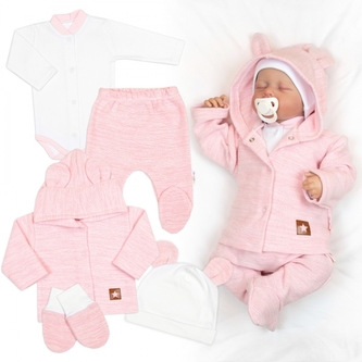 Pletená sada oblečení pro miminko, Star 5D - růžová; 56 (1-2m)