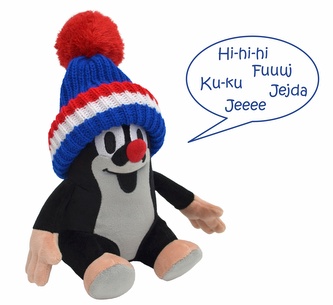 Krtek 20 cm mluvící, kulich modrý-trikolora, 1+, plyšová hračka